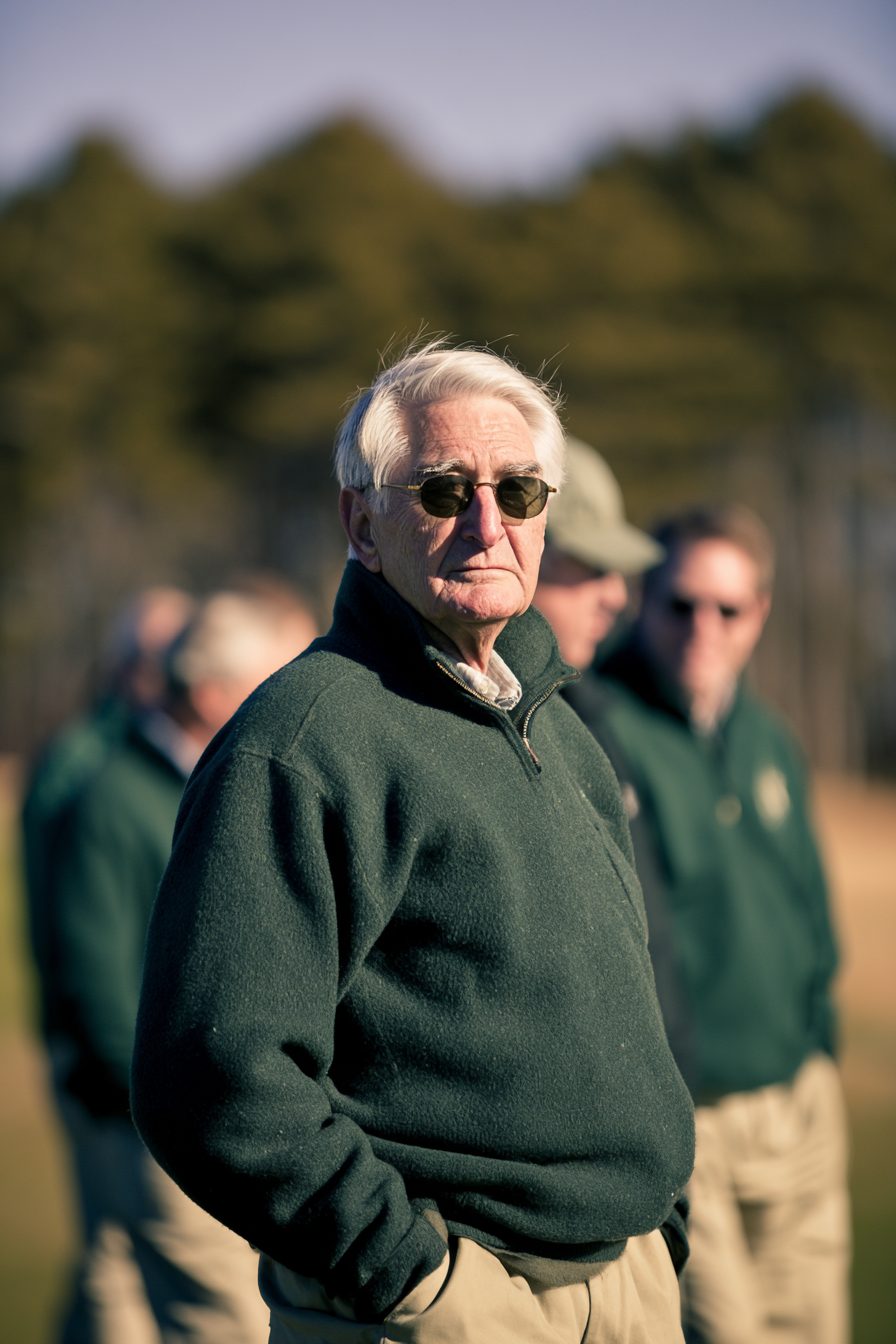 Everett Pell in sunglasses and a green sweater, standing outdoors